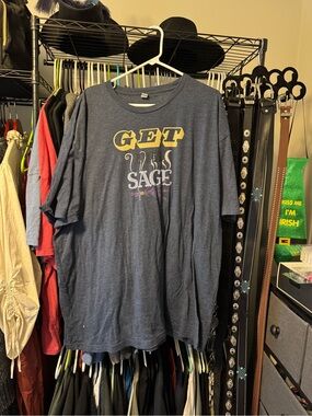 Next Level Apparel Heather Blue 'GET SAGE' Short Sleeve Tee with Yellow Print